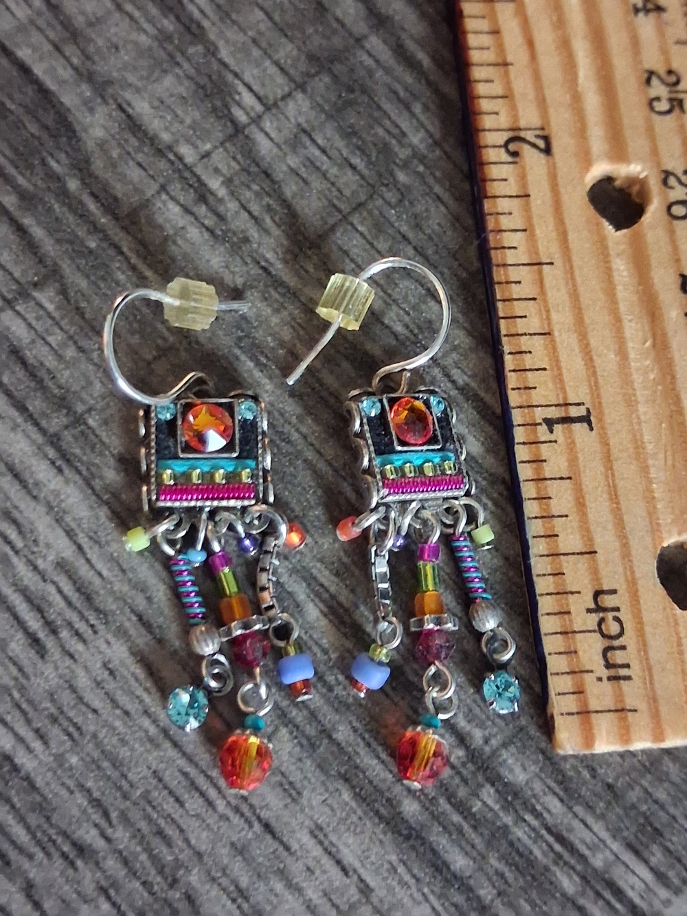 Vintage Sante Fe NM CrystalColorful Beaded Dangle Southwest Earrings -Multicolor - Picture 3 of 8